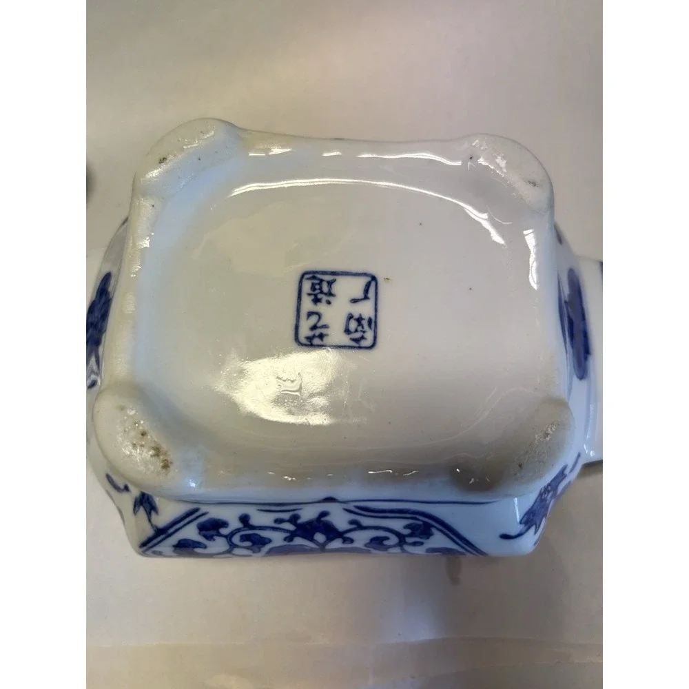 Vintage Blue & White Chinese Bowl with Lid, Hallmarked